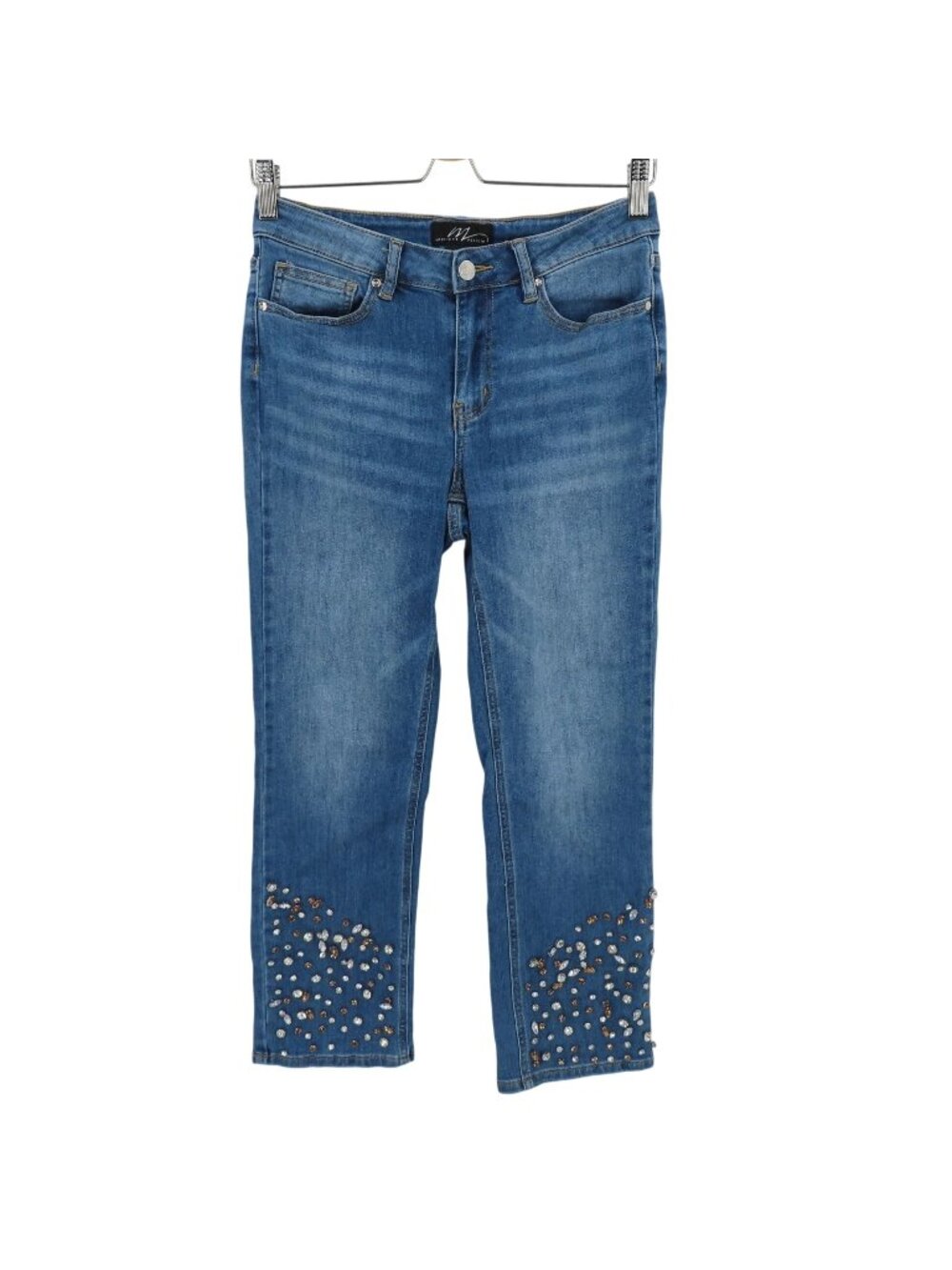 Midnight Velvet Womens 8 Whiskered Blue Denim Jeans Rhinestone Embellished Bling